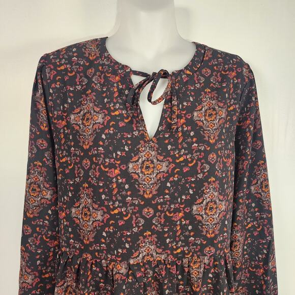 Maurices Womens Medallion Print Tiered Tunic Blouse Multicolor Black Size Small - Picture 3 of 9